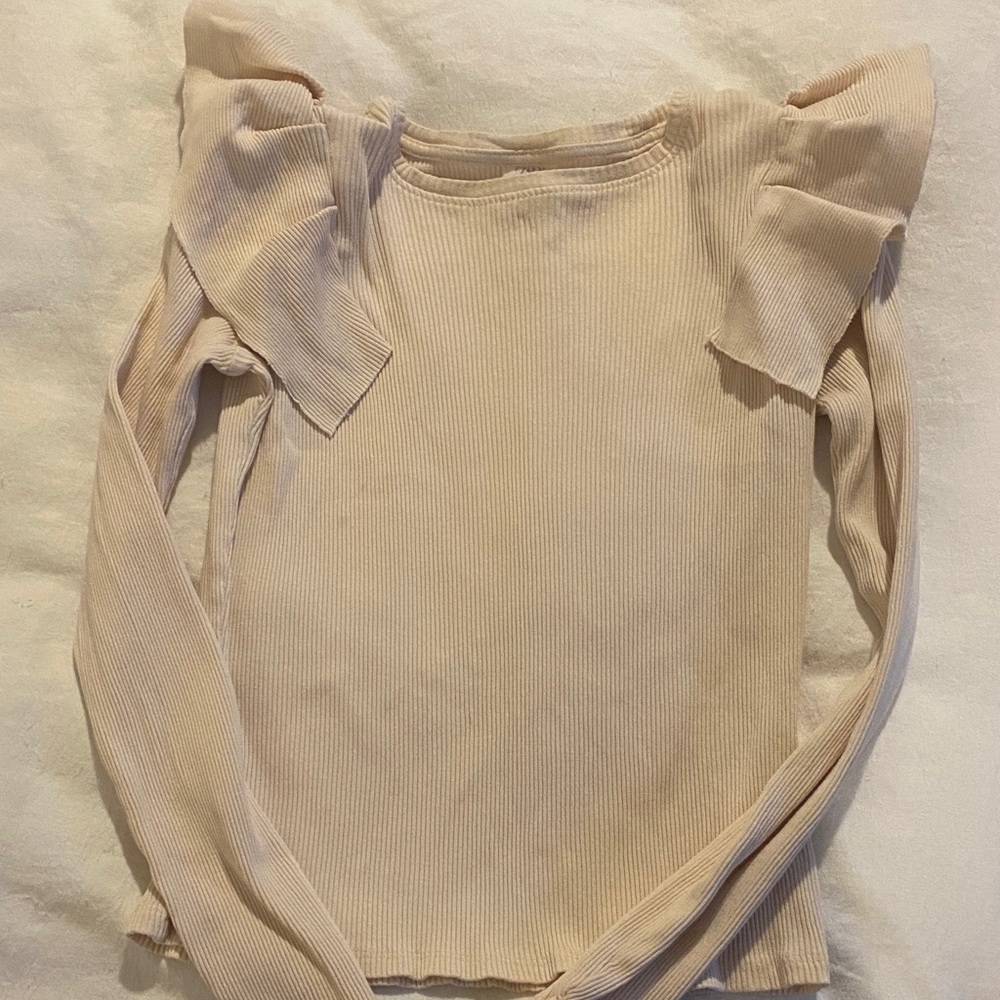 Zara Cream Ribbed Long Sleeve Top